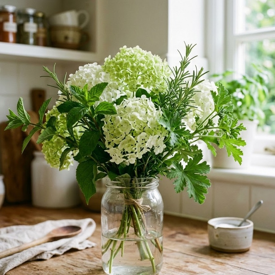 アナベルシロ・フレッシュグリーンを「キッチンブーケ」に