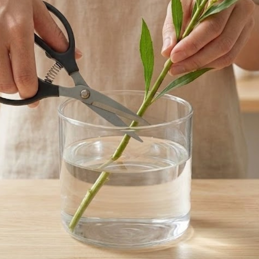 茎の先端を斜めにカット