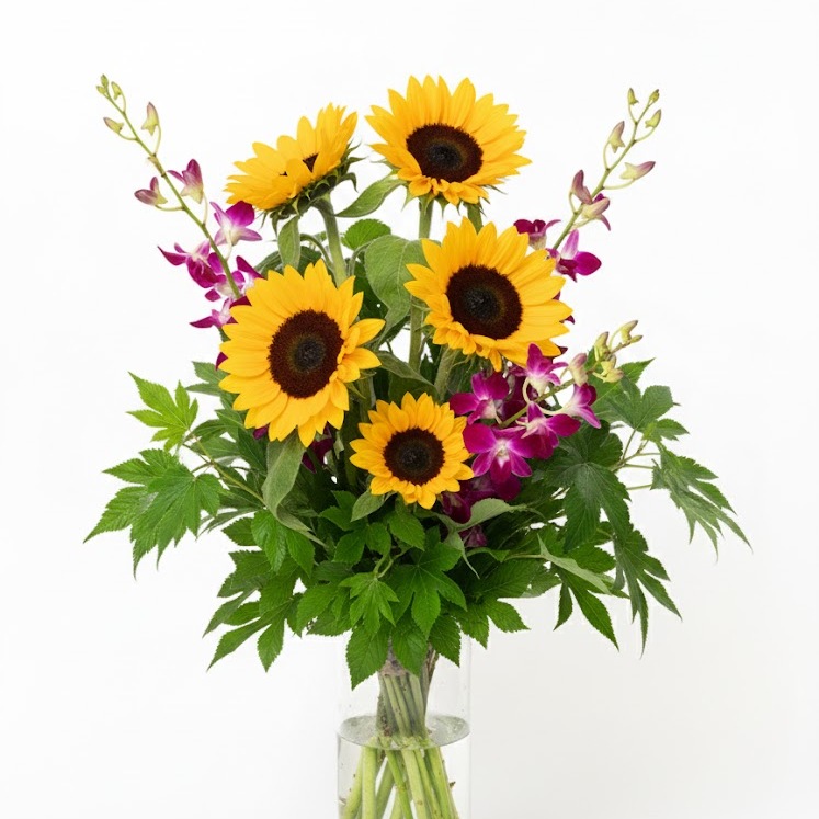 ひまわりやモカラと組み合わせて夏のアレンジに