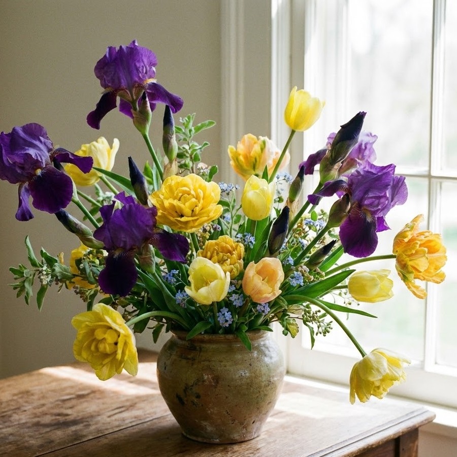 チューリップやスイートピーと合わせた春のアレンジ