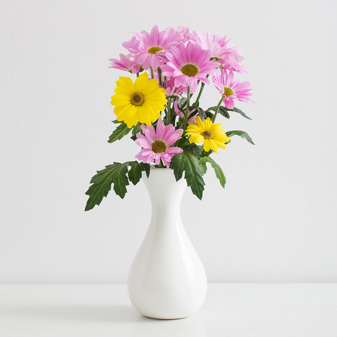 最初は茎を長く残して飾り、徐々に短くカットする