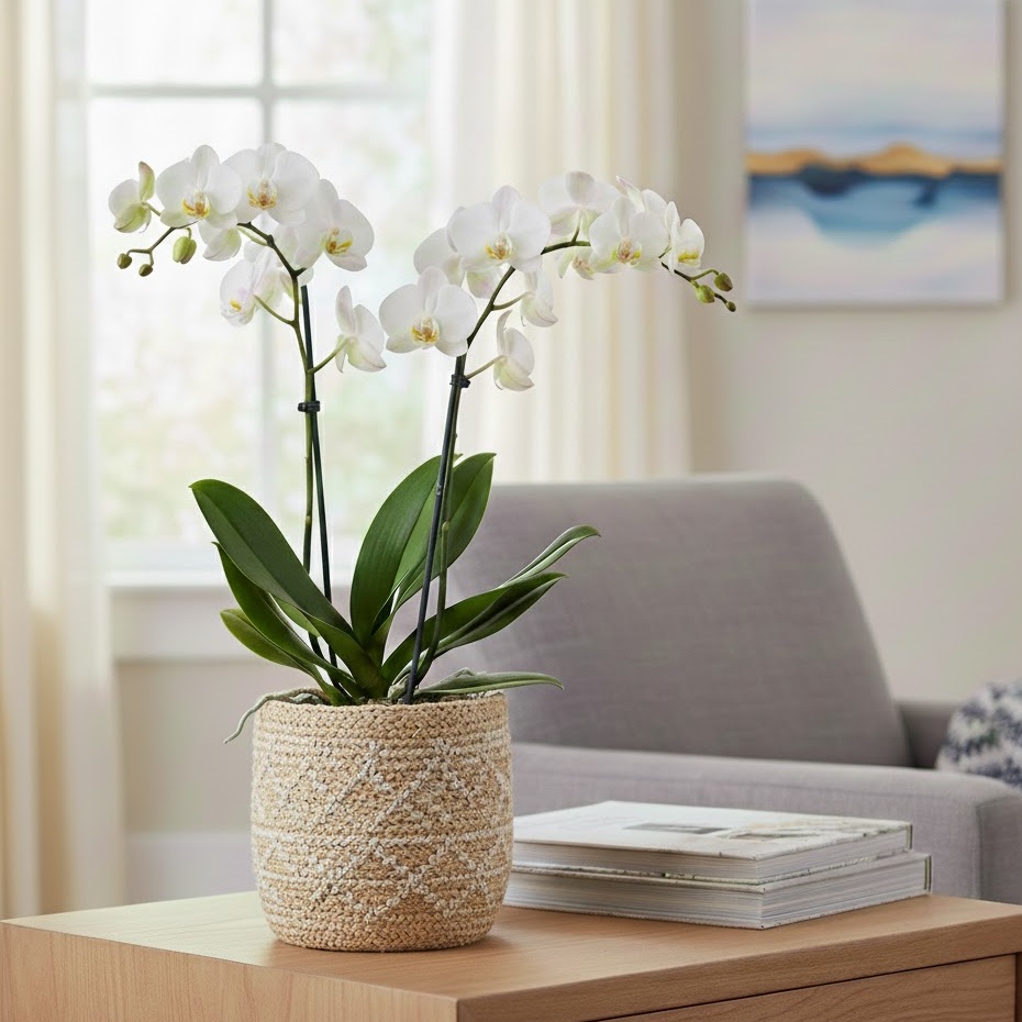 鉢カバーをつけた胡蝶蘭