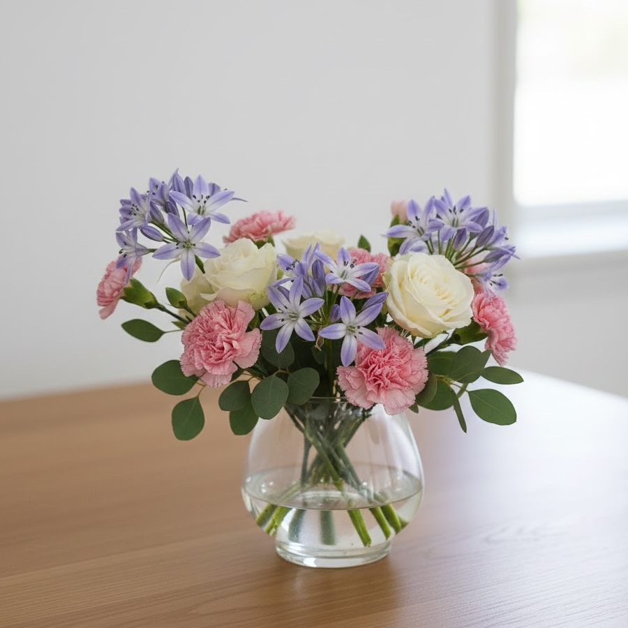 小花と一緒に短めに飾る