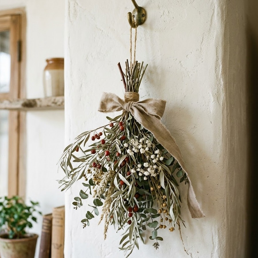 ドライフラワーにしてスワッグとして飾る