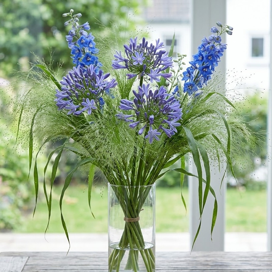 アガパンサスやデルフィニウムと合わせて涼しげなアレンジに