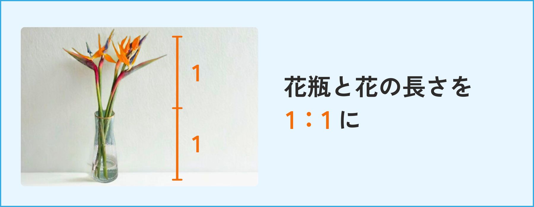 花瓶と花の長さを１：１に